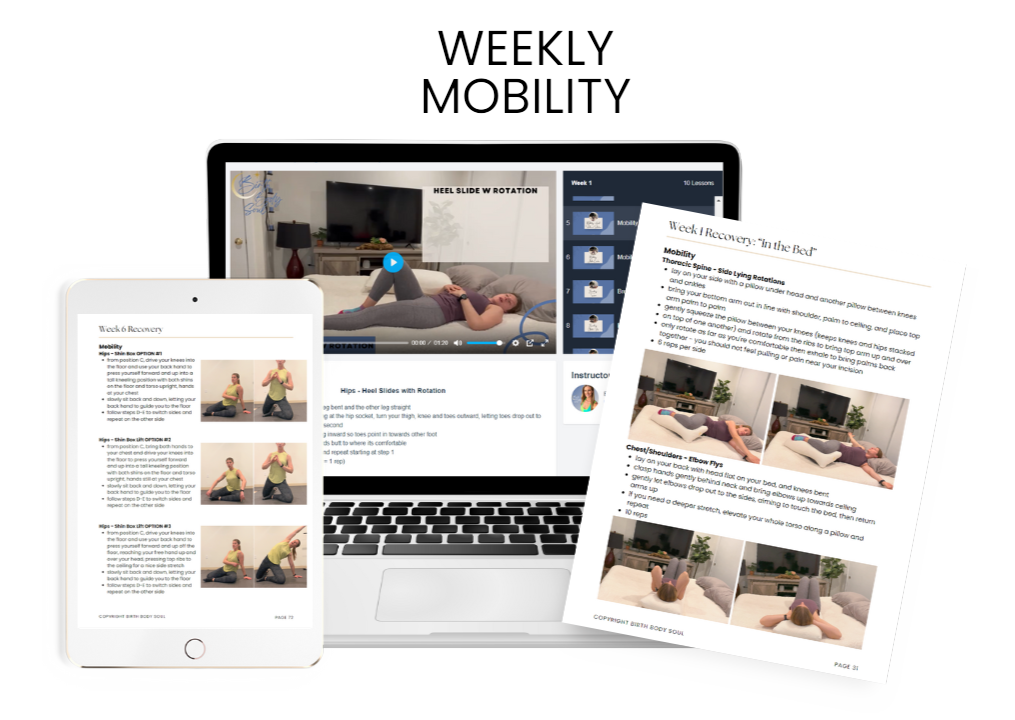 helping new moms fight common postpartum aches and pains with stretches and mobility exercises