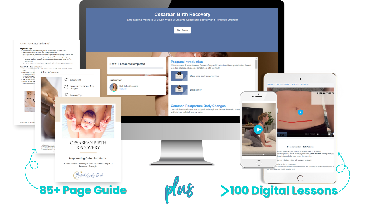 c-section recovery program with guided videos to help new moms safely heal from a c-section